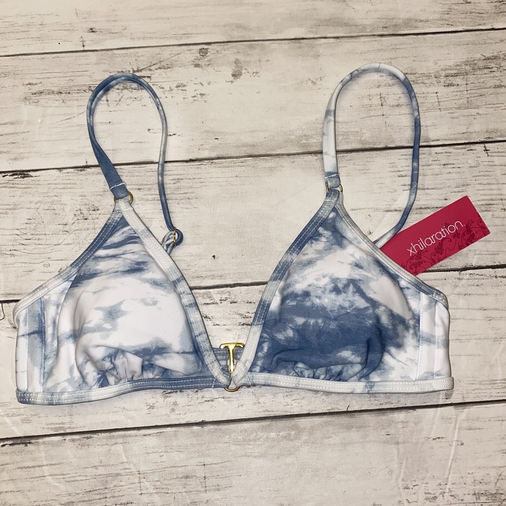Xhilaration Bikini Top Womens Medium‎ Blue White Tie Dye Swim Triangle Padded M